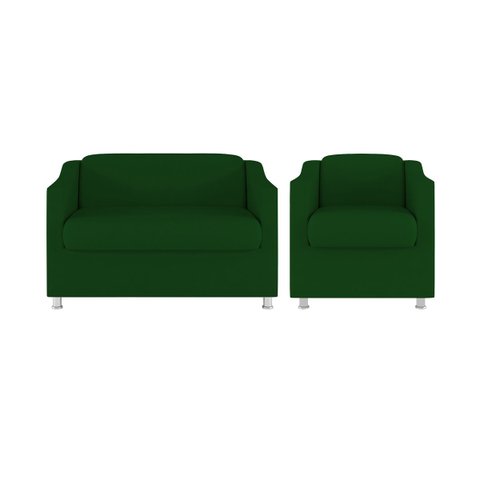 Kit 01 Poltrona Decorativa Tilla + Namoradeira Sala Espera Cor:Verde