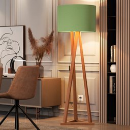 Luminária Tripé Moderna Sala Leitura com Cupula e Pés em Madeira Luxo Ibiza Cor Verde - 2