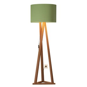 Luminária Tripé Moderna Sala Leitura com Cupula e Pés em Madeira Luxo Ibiza Cor Verde