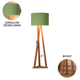 Luminária Tripé Moderna Sala Leitura com Cupula e Pés em Madeira Luxo Ibiza Cor Verde - 5
