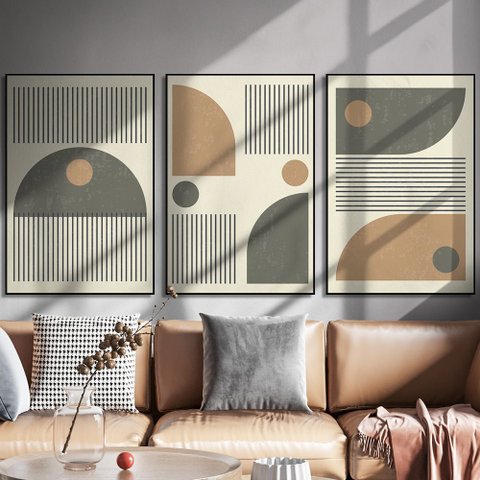 Quadro Decorativo Minimalista Formas Circulares e Traços Moldura Filete:Moldura Preta/50X75