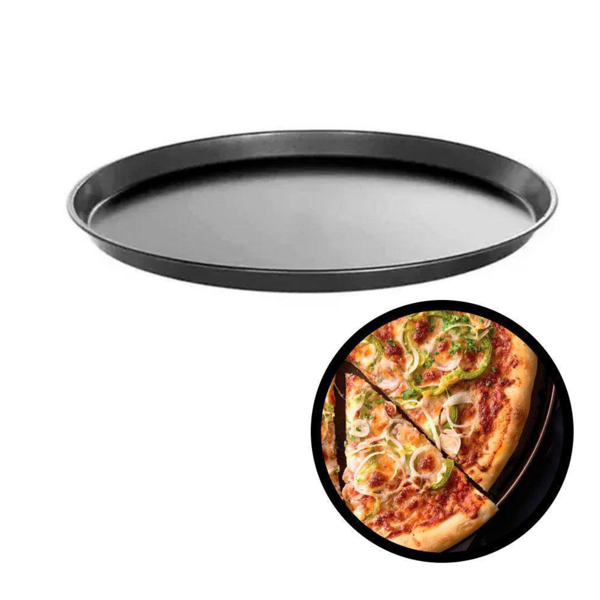 Forma De Pizza Assadeira Antiaderente Bandeja Resistente32cm:Preto - 3