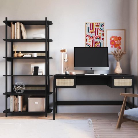 Conjunto Estante e Escrivaninha Pes Madeira 27974 Nero Preto Artesano