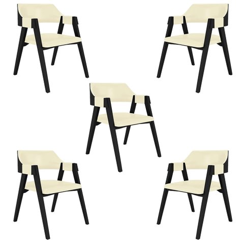 Kit 5 Cadeiras Sala de Jantar e Jogos Carteados Madeira Maciça Poker Pu Offwhite/preto G42 - Gran Be
