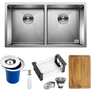 Cuba Dupla Quadrada Inox 304 Cozinha Pia Embutir Gourmet 78x40 Premium Lixeira Embutir 5l, Tábua Mul