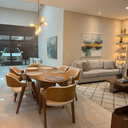 Ver imagem 1 de Mesa de Jantar Oval 2,00 x 1,00 Tampo Laminado e 6 Cadeiras Gaia Linho Bege