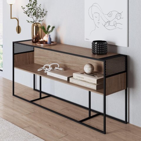 Aparador Industrial York com 1 Nicho - Carvalho/Preto