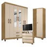 Guarda Roupa Casal Modena com Espelho 6 Portas e Cômoda Texas Armário Multiuso Versatile Carvalho Am - 1
