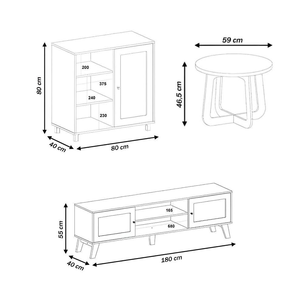 Conjunto Sala Rack Mesa Centro e Buffet Artely Marrom Verde - 3