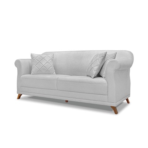 Sofá 3 Lugares Pé de Madeira Julieta 220 Cm Linho Grigio S04 - D'Rossi