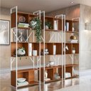 Ver imagem 1 de Kit 3 Estantes para Livros 7 Prateleiras 200CMX216CM Office Industrial Marrom/Canela/Branco Brilho