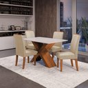 Ver imagem 2 de Conjunto Mesa de Jantar 4 Cadeiras Grécia Tampo de Vidro 1,36m - Dobuê- Madeirado / Bege