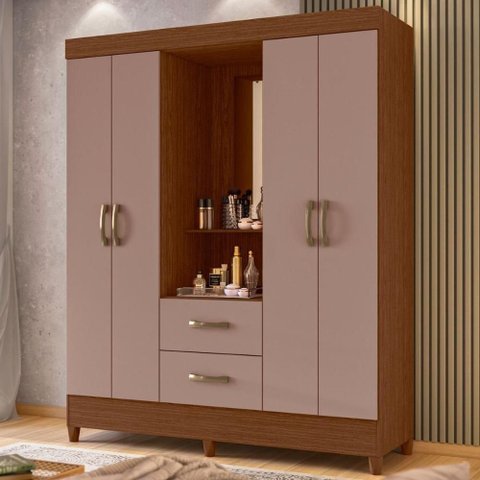 Guarda Roupa Chapel Style 2 Gavetas MDP 147cm Nogueira e Cappuccino Casah