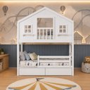 Ver imagem 1 de Beliche Infantil Casinha Dos Sonhos com Varanda Grade de Proteção Madeira Maciça Branco Megamobí
