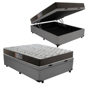 Cama Box Baú Casal Colchão Mola Bonnel Belos Sonhos + Box Suede 61x138x188:cinza
