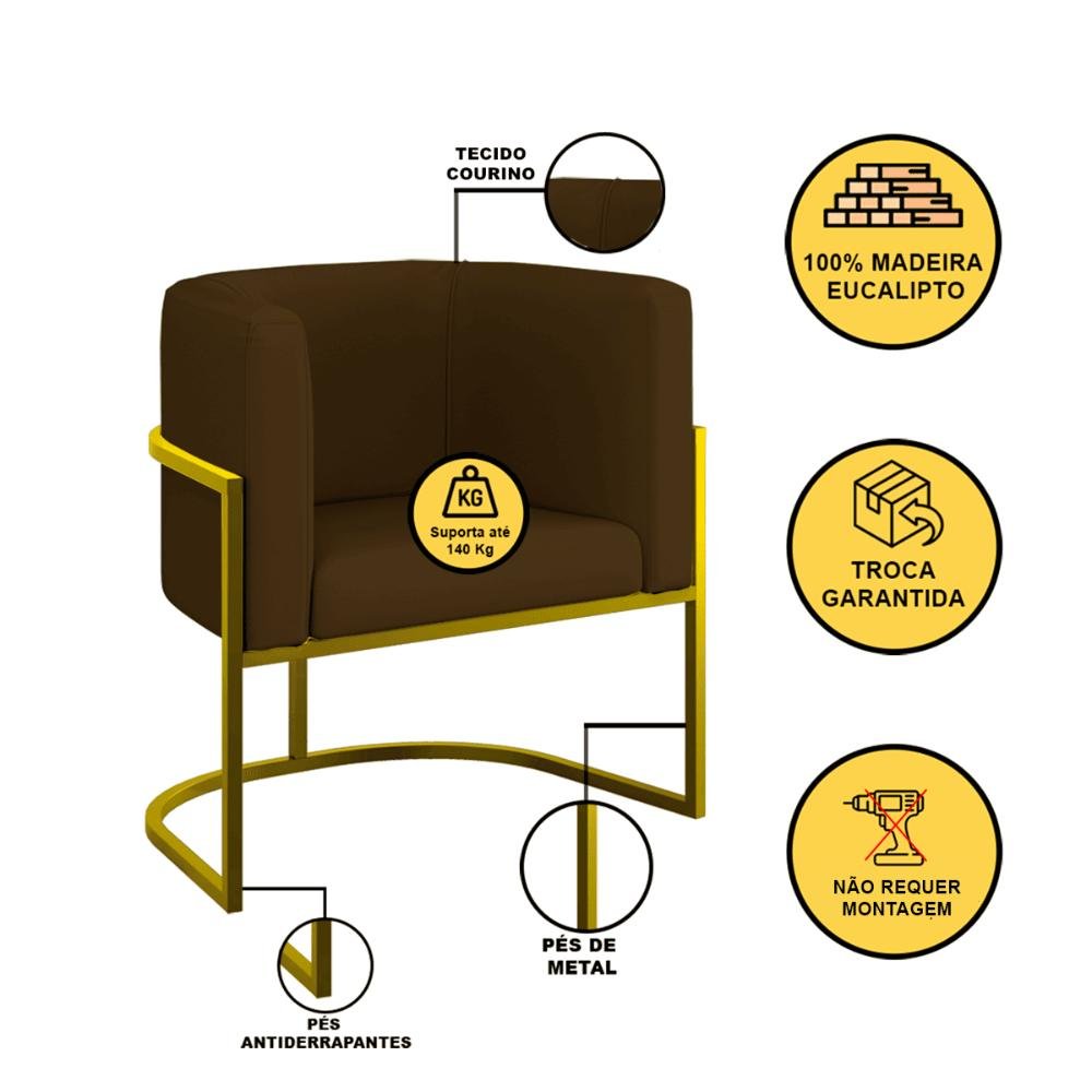 Kit 6 Cadeiras Poltrona Lua Corino Sala Quarto Gold Balaqui Cor:marrom - 3