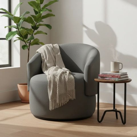Poltrona Orgânica Beatriz Sala de Estar Minimalista Recepção Escritório Bouclé Cinza