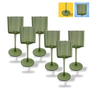 Kit 6 Taças de Vidro Verde com Borda Dourada 330ml Conjunto