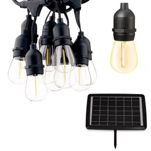 Varal Solar 20 Lampadas 12 Metros Placa Solar Led Filamento Cordao Festa Casamento Aniversario Jardi