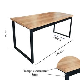 Mesa Escrivaninha Office Estilo Industrial 150x60x70 Nogal/Preto REALME Mesa para Escritório Estilo  - 4
