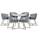 Ver imagem 1 de Mesa com 6 Cadeiras de Jantar Roma 120cm e Noronha em Alumínio Fendi Corda Náutica Estofado 12 Trama