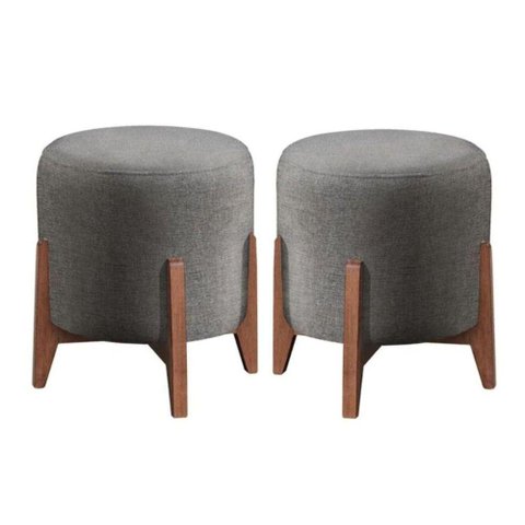 Kit 2 Puff Decorativo para Sala Redondo Luxo Roma Suede Cinza