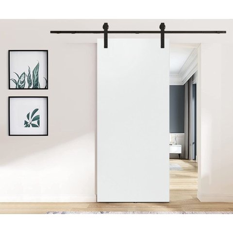 Porta de Correr Branco Prime 210x100 Kit Celeiro Preto