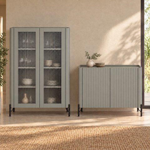 Kit Cristaleira com Buffet Bend Frisado Principal Incolar Grigio Metal Preto