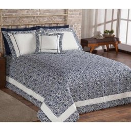 Edredom Casal Queen Esmeralda 04 Peças Com Almofada - Floral Marinho - 1