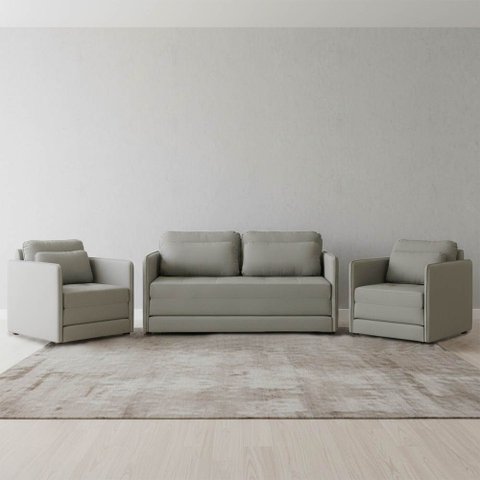 Sofá e 2 Poltronas Cama Retratil Compacta Dália Fixa Veludo K01 - D’Rossi