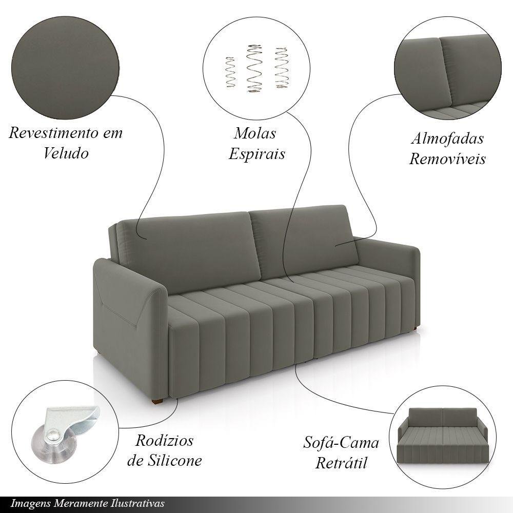 Sofá-cama Decorativo Retrátil Thanos 2 Lugares 192cm Veludo Grafite G45 - Gran Belo - 3