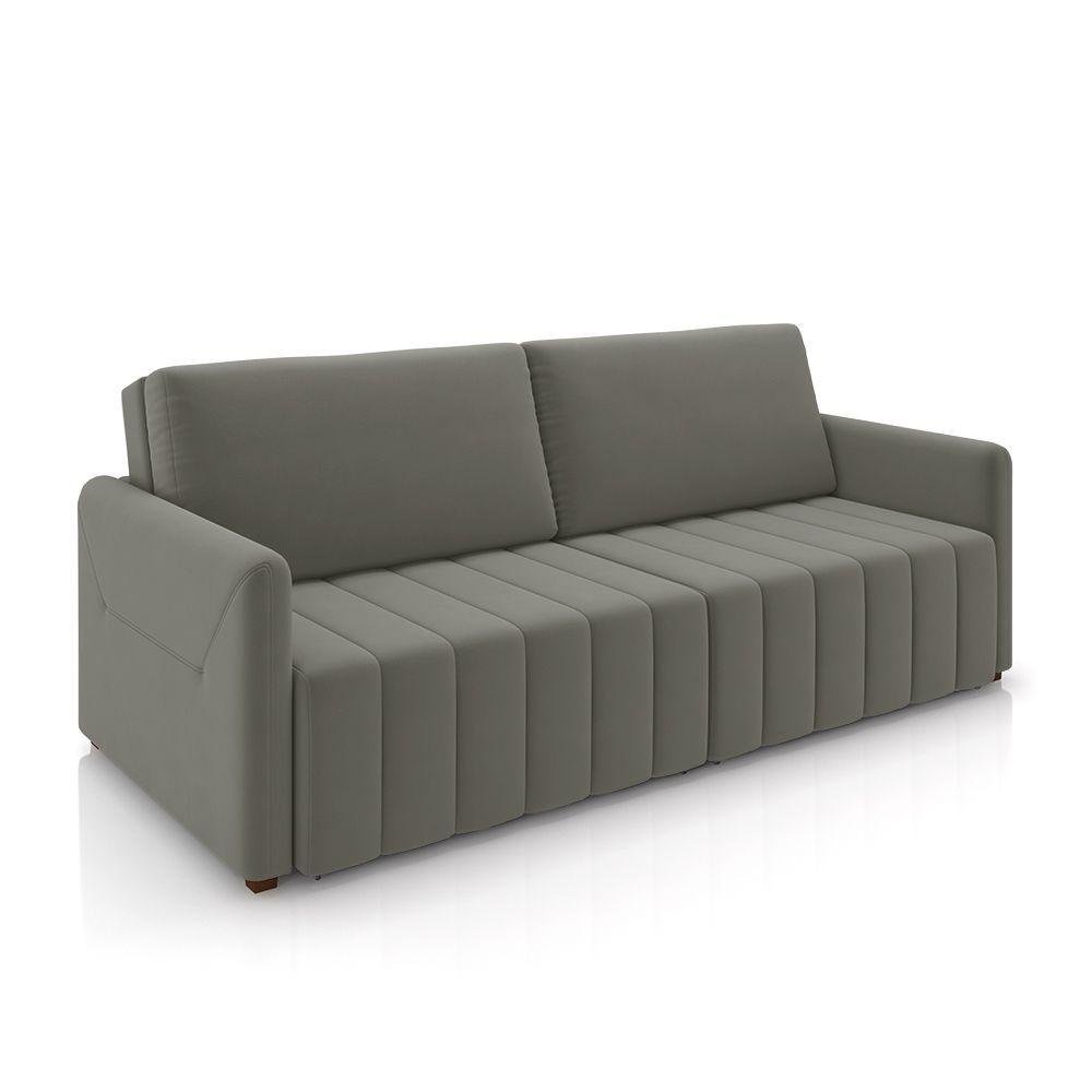 Sofá-cama Decorativo Retrátil Thanos 2 Lugares 192cm Veludo Grafite G45 - Gran Belo - 1