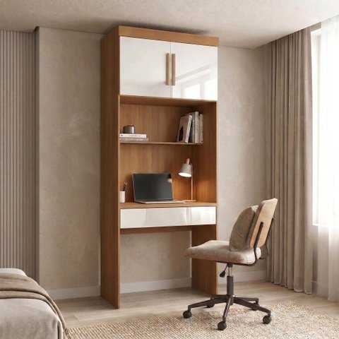 Escrivaninha Modular com 1 Gaveta 100% MDF Smart Cinamomo/Off White