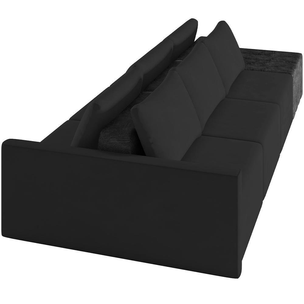 Sofá Ilha Modular para Sala 342cm com Puff Dublin K01 Veludo Bege e Sintético Preto - Lyam Decor - 4