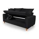 Ver imagem 2 de Sofa Living com Bau Multiuso 3 Lugares Suede Pes em Madeira: Preto