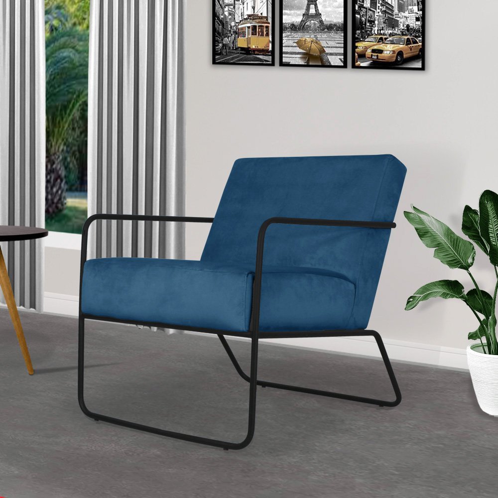 Poltrona Decorativa Taila Larhome Suede Veludo Azul Marinho - 1