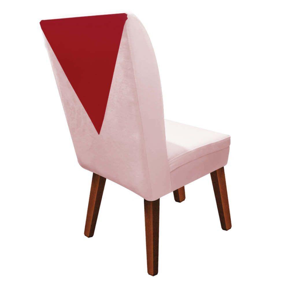 Cadeira Ana Pé Trapézio Suede Rosa Bebê E Corino Vermelho - 2