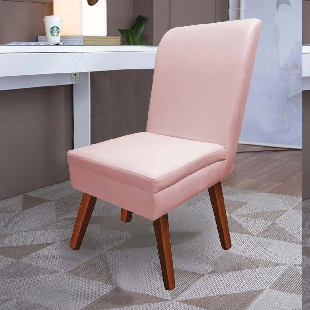Cadeira Ana Pé Trapézio Suede Rosa Bebê E Corino Vermelho - 1