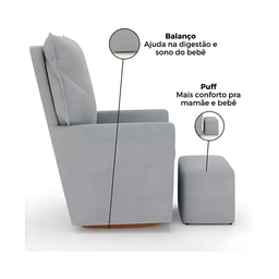 Poltrona Amamentação Versão Premium Bia Balanço com Puff Tecido Veludo Cinza - 6