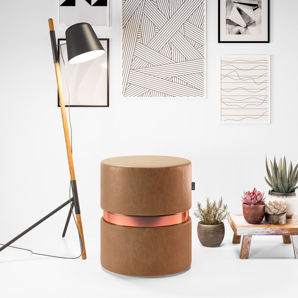 Kit 05 Puffs Bancos Decorativos Redondo Porto 49x43cm Corano Amarula - Desk Design - 2