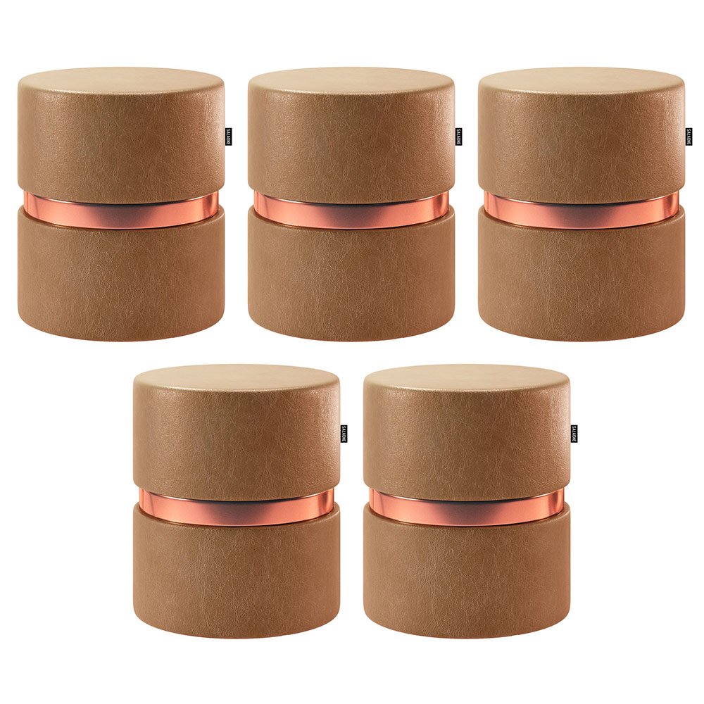 Kit 05 Puffs Bancos Decorativos Redondo Porto 49x43cm Corano Amarula - Desk Design - 1