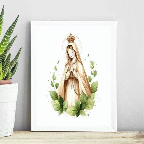 Quadro Nossa Senhora de Fátima Minimalista 24x18cm - com Vidro:madeira Preta
