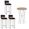 Kit Mesa Bistrô Flork e 3 Banqueta Lucca Alta Com Encosto Tampo Freijó Ferro Prata Corino Marrom e A - 1
