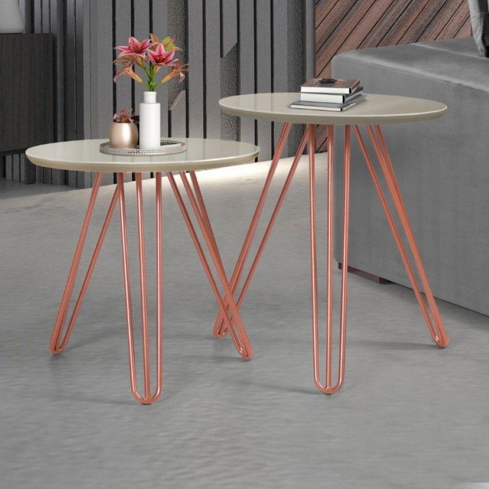 Conjunto de Mesa Lateral Jade Pé Cobre Bisart Decor - 2