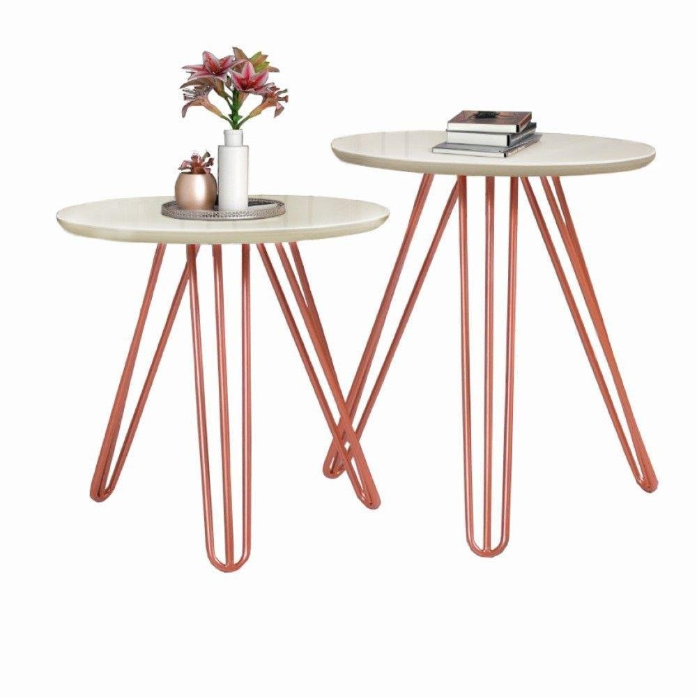 Conjunto de Mesa Lateral Jade Pé Cobre Bisart Decor - 1