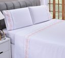 Ver imagem 3 de Jogo lençol Floral quarto casal padrão bordado 4 peças 2fronha:Branco com Salmão