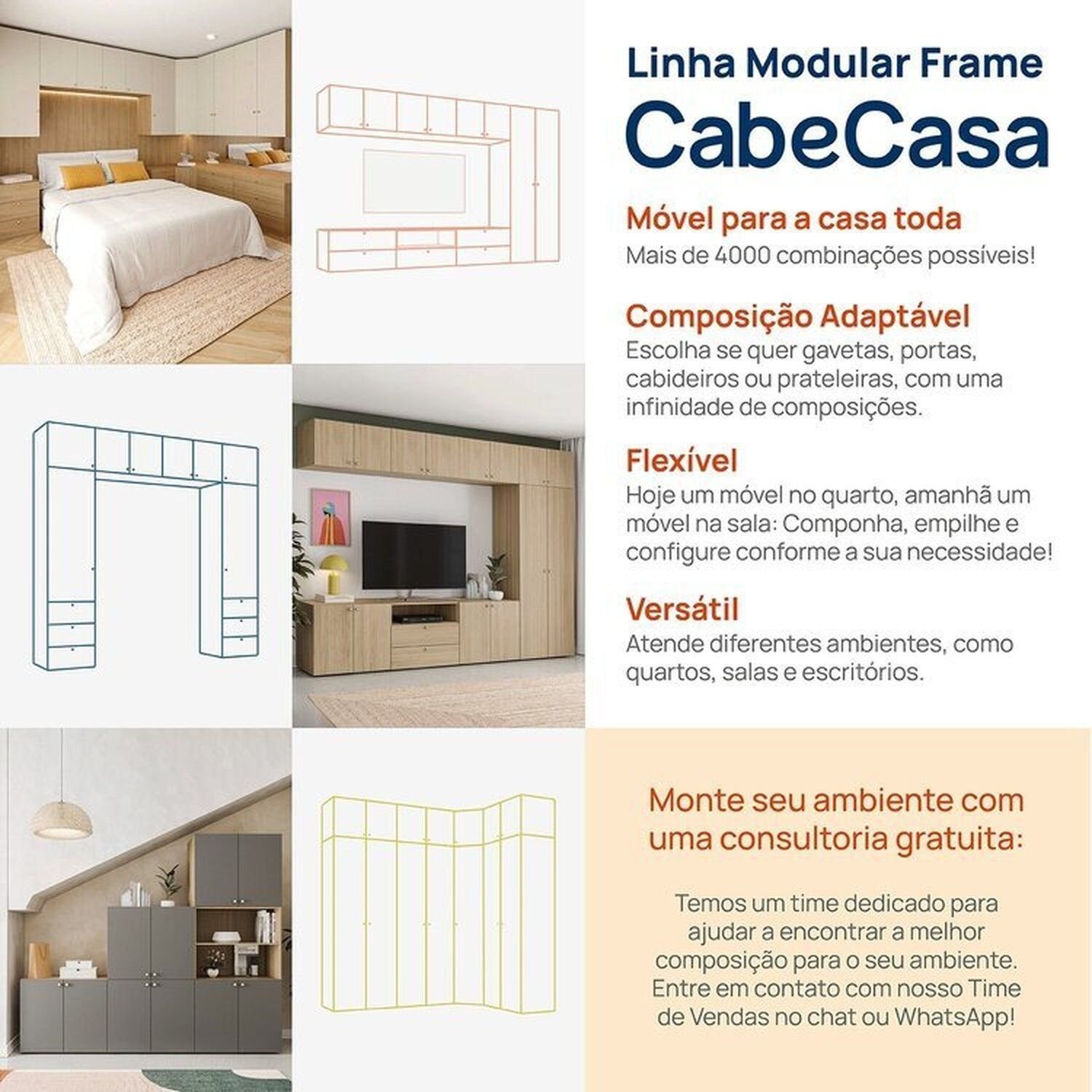Armário de Canto Suspenso 40cm Módulo Frame CabeCasa MadeiraMadeira - 2