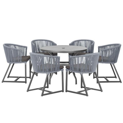 Mesa e 6 Cadeiras e Noronha Preto E11 Trama Original Prata
