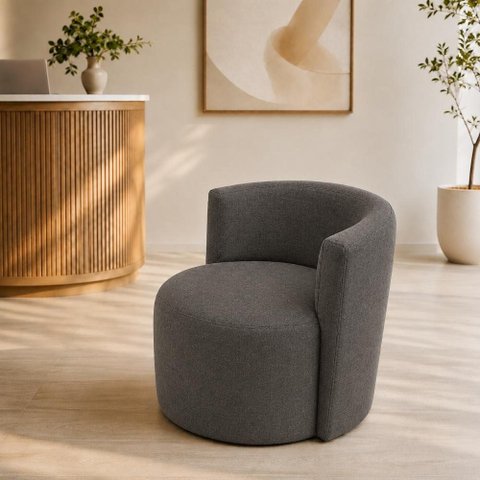 Poltrona Estofada 74cm x 68cm x 70cm Redonda Confortável para Sala ou Recepção Formato Orgânico