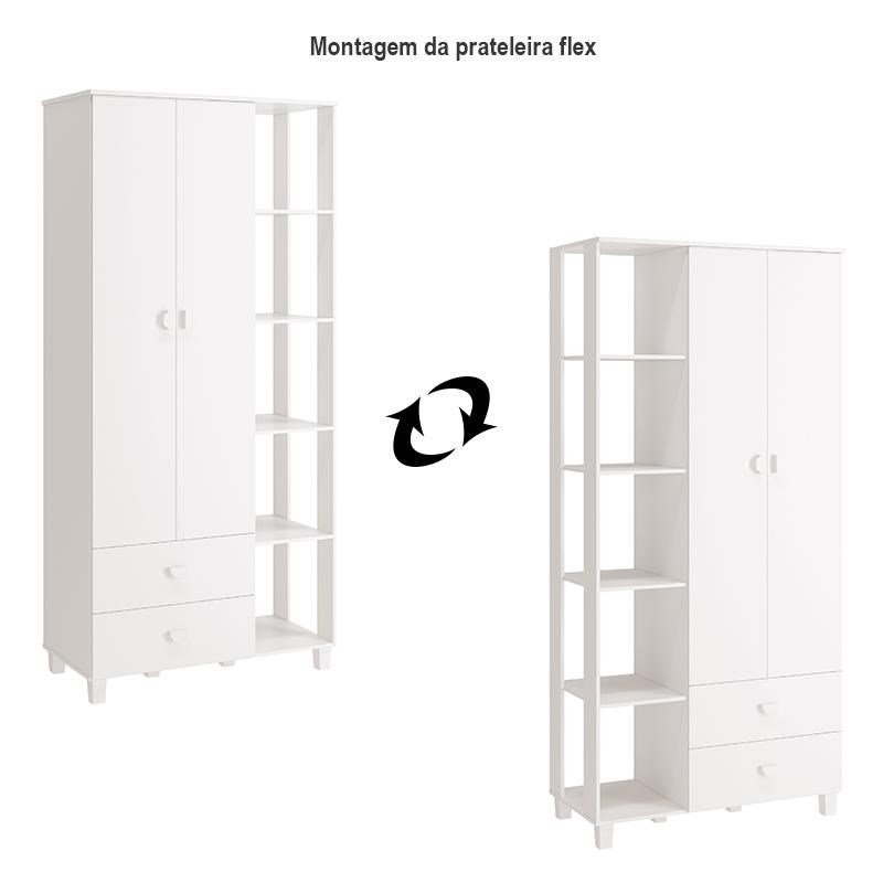Dormitório Gino Guarda Roupa, Cômoda e Berço Tico Branco Brilho com Colchão - Reller Móveis - 3